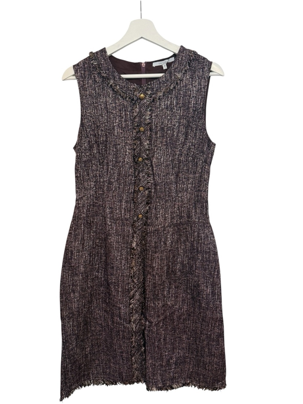 Santorelli Plum-Tone Tweed Sleeveless Shift Dress